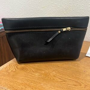 Portland Leather Goods XL Makeup Bag in Black Leather
